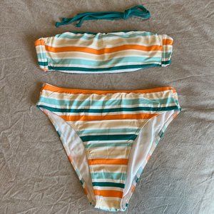 Roxy Two Piece Striped Bathing Suit S